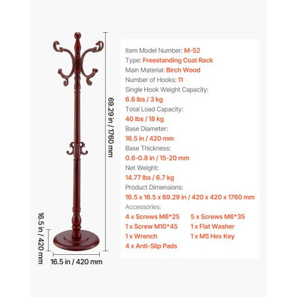 Fristående klädhängare i trä med stabil stor bas och 11 krokar |  EU