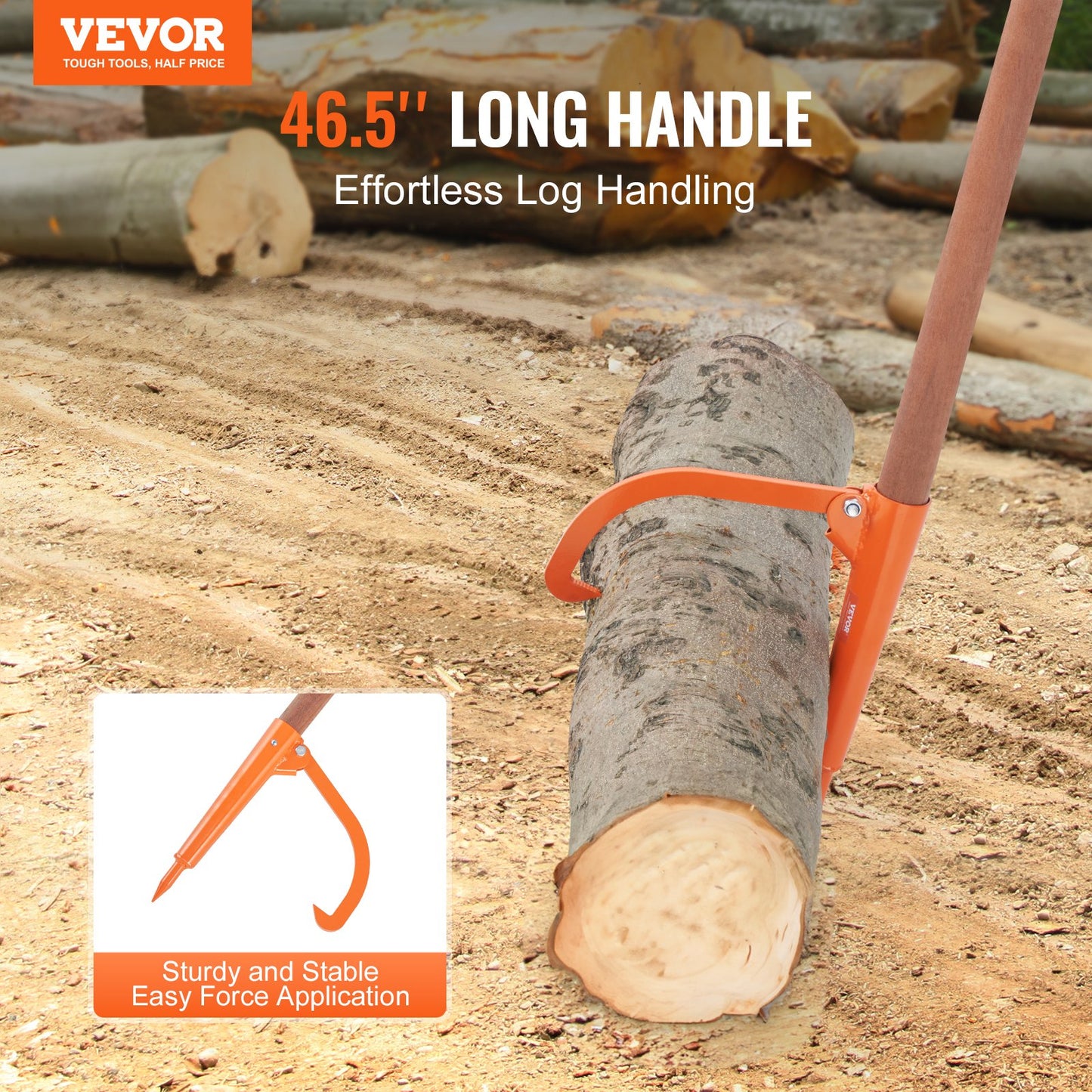 Log Peavey 46,5 Zoll Holzgriff-Holzheber Max 18 Zoll zu öffnende Holzrolle