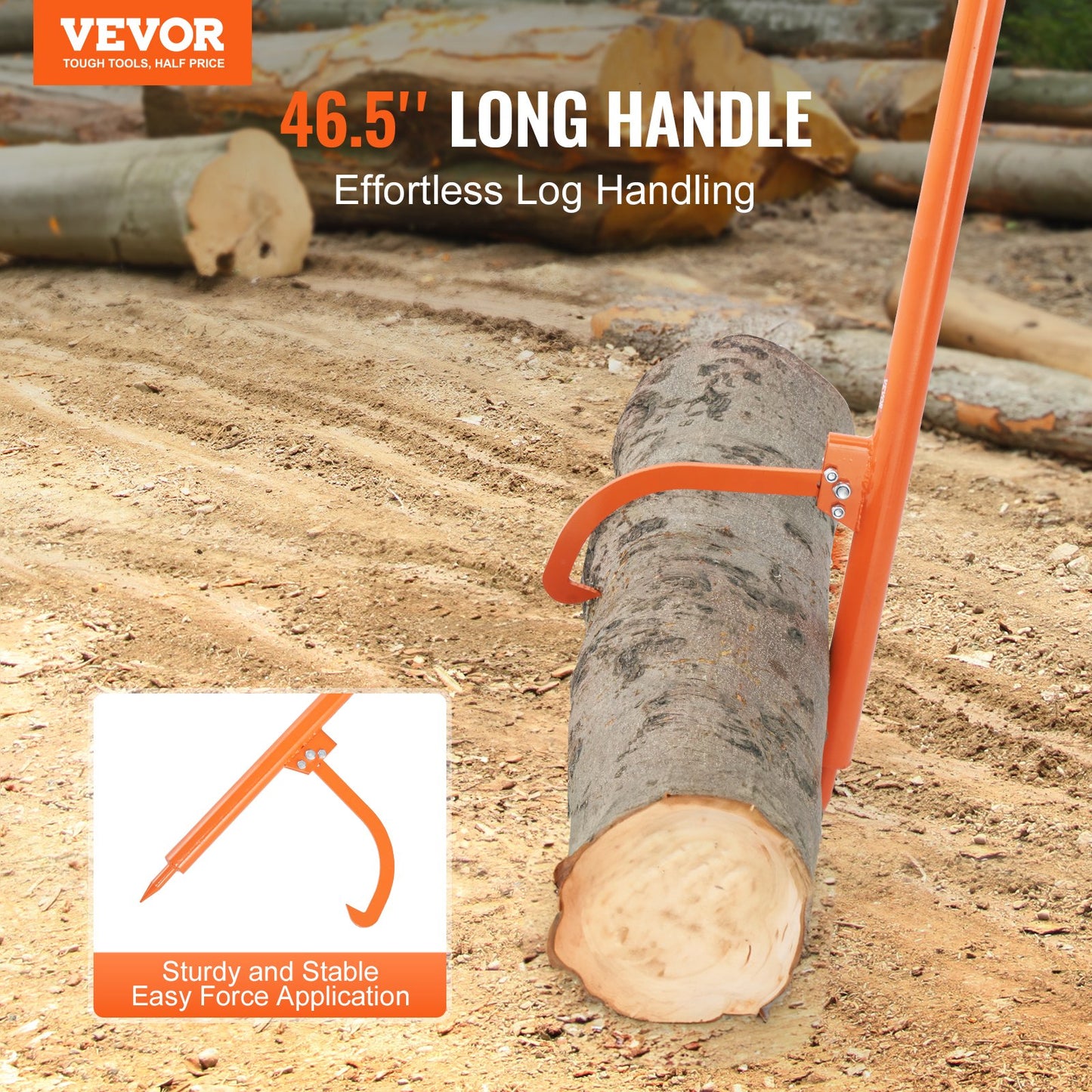 Log Peavey 46,5 Zoll Holzheber mit Metallgriff Max 19 Zoll zu öffnende Holzrolle