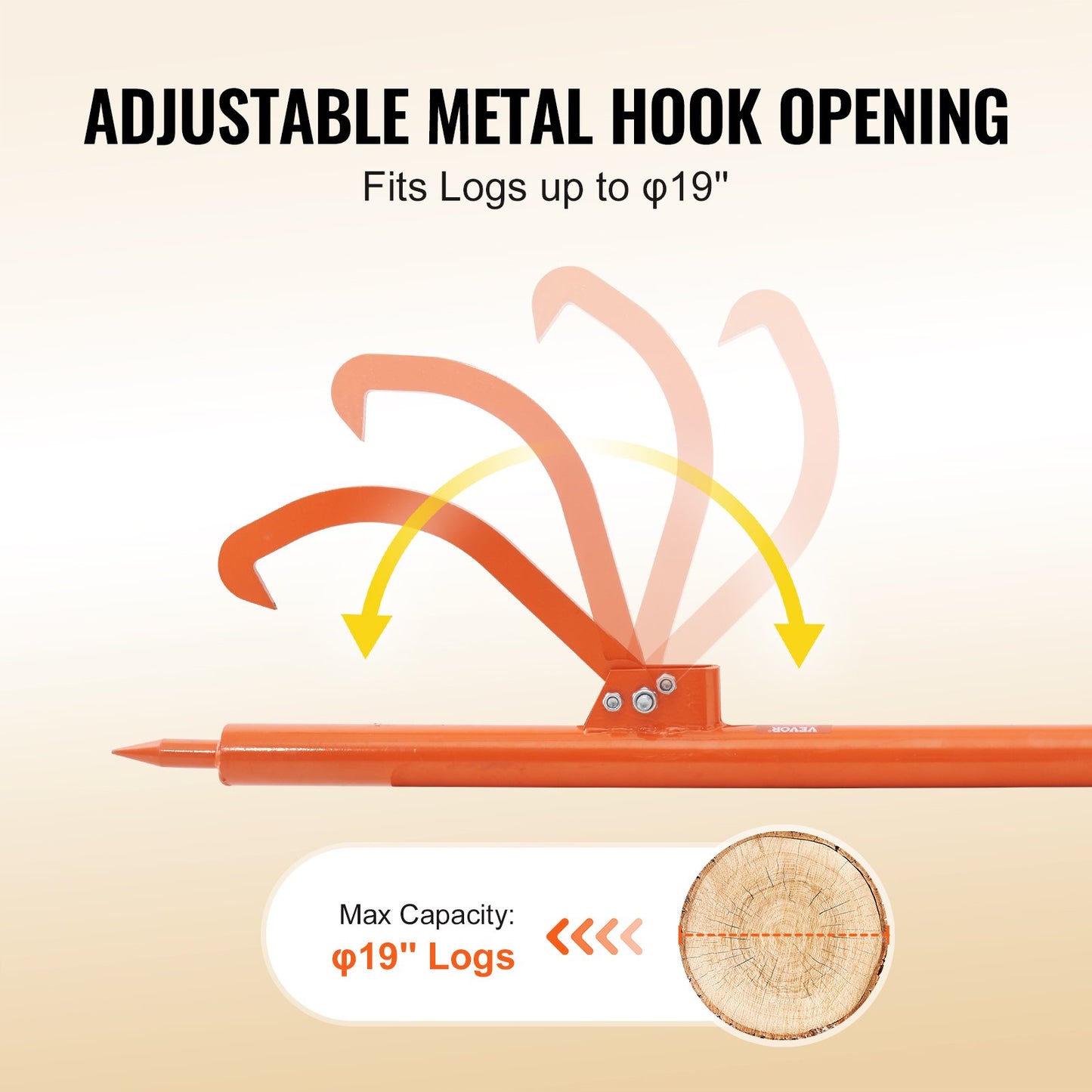 Log Peavey 46,5 Zoll Holzheber mit Metallgriff Max 19 Zoll zu öffnende Holzrolle