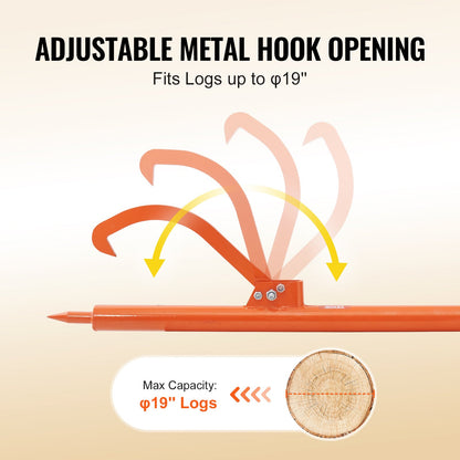 Log Peavey 46,5 Zoll Holzheber mit Metallgriff Max 19 Zoll zu öffnende Holzrolle