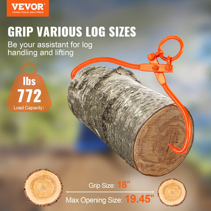 Log Winch, 18 Inch 2-Claw Log Winch, Heavy Duty Steel Log Winch, 772 lbs/350 kg Load Capacity, Log Lifting, Handling, Towing and Carrying Tool