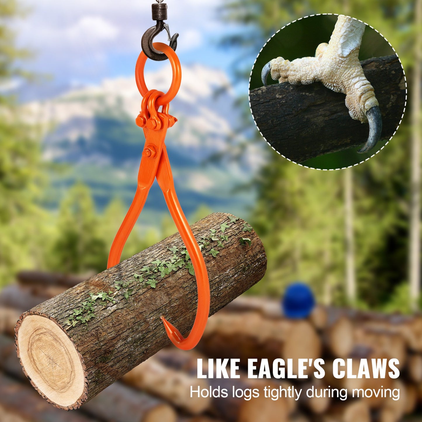 Log Winch, 18 Inch 2-Claw Log Winch, Heavy Duty Steel Log Winch, 772 lbs/350 kg Load Capacity, Log Lifting, Handling, Towing and Carrying Tool