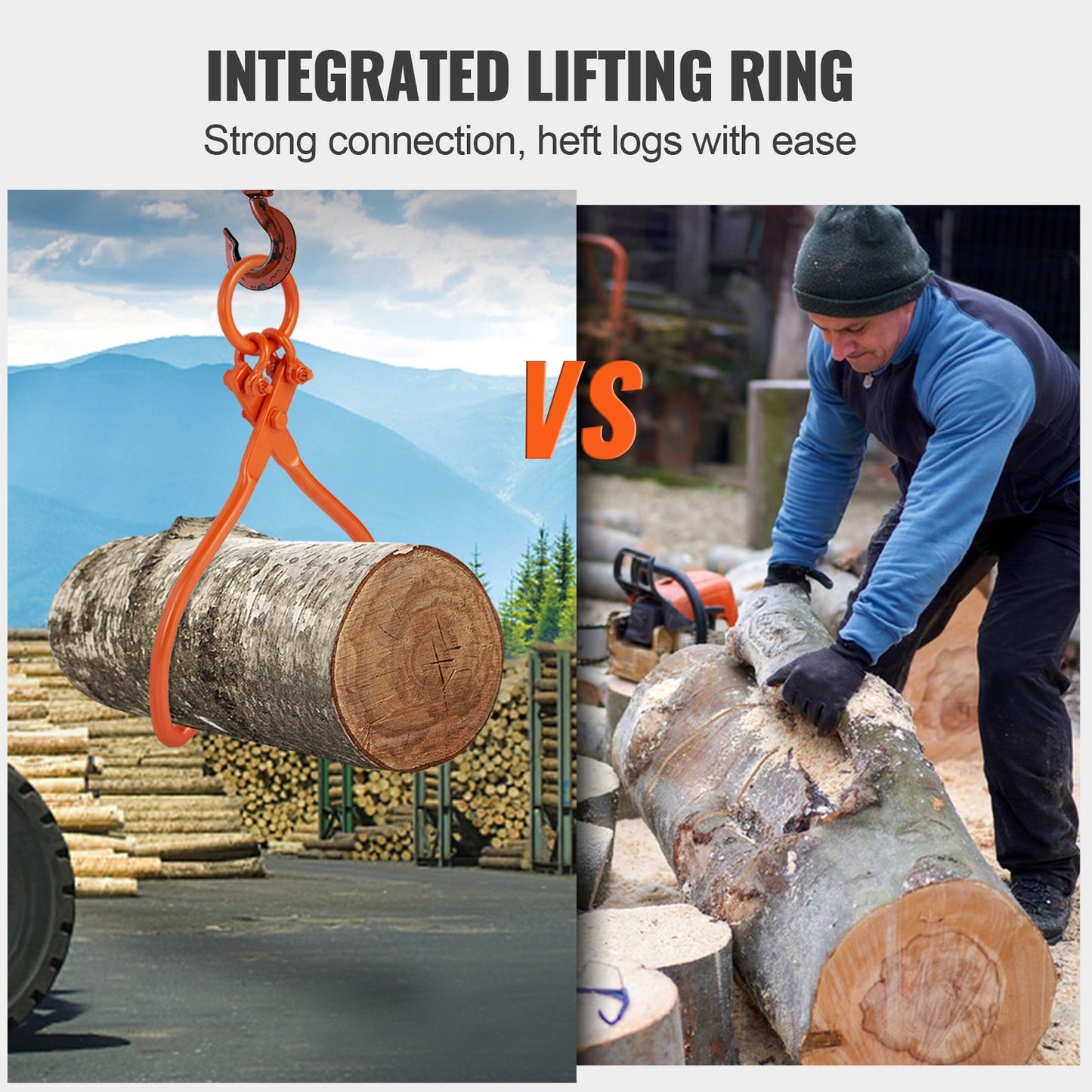Log Winch, 18 Inch 2-Claw Log Winch, Heavy Duty Steel Log Winch, 772 lbs/350 kg Load Capacity, Log Lifting, Handling, Towing and Carrying Tool