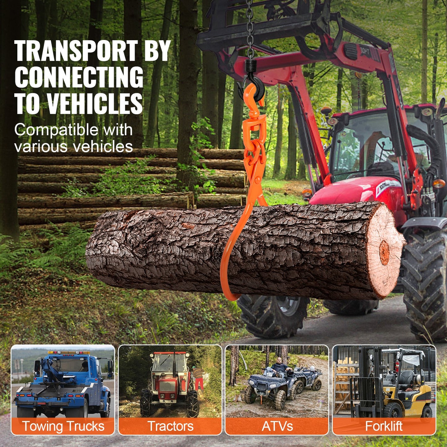 Log Skidding Tongs, 18 inch 2 Claw Log Lifting Tongs, Heavy Duty Rotating Steel Lumber Skidding Tongs, 772 lbs/350 kg Loading Capacity, Log Lifting, Handling, Dragging & Carrying Tool