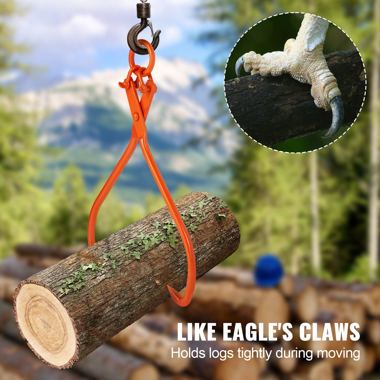 Log Skidding Tongs, 32 inch 2 Claw Log Lifting Tongs, Heavy Duty Steel Lumber Skidding Tongs, 1543 lbs/700 kg Loading Capacity, Log Lifting, Handling, Dragging & Carrying Tool