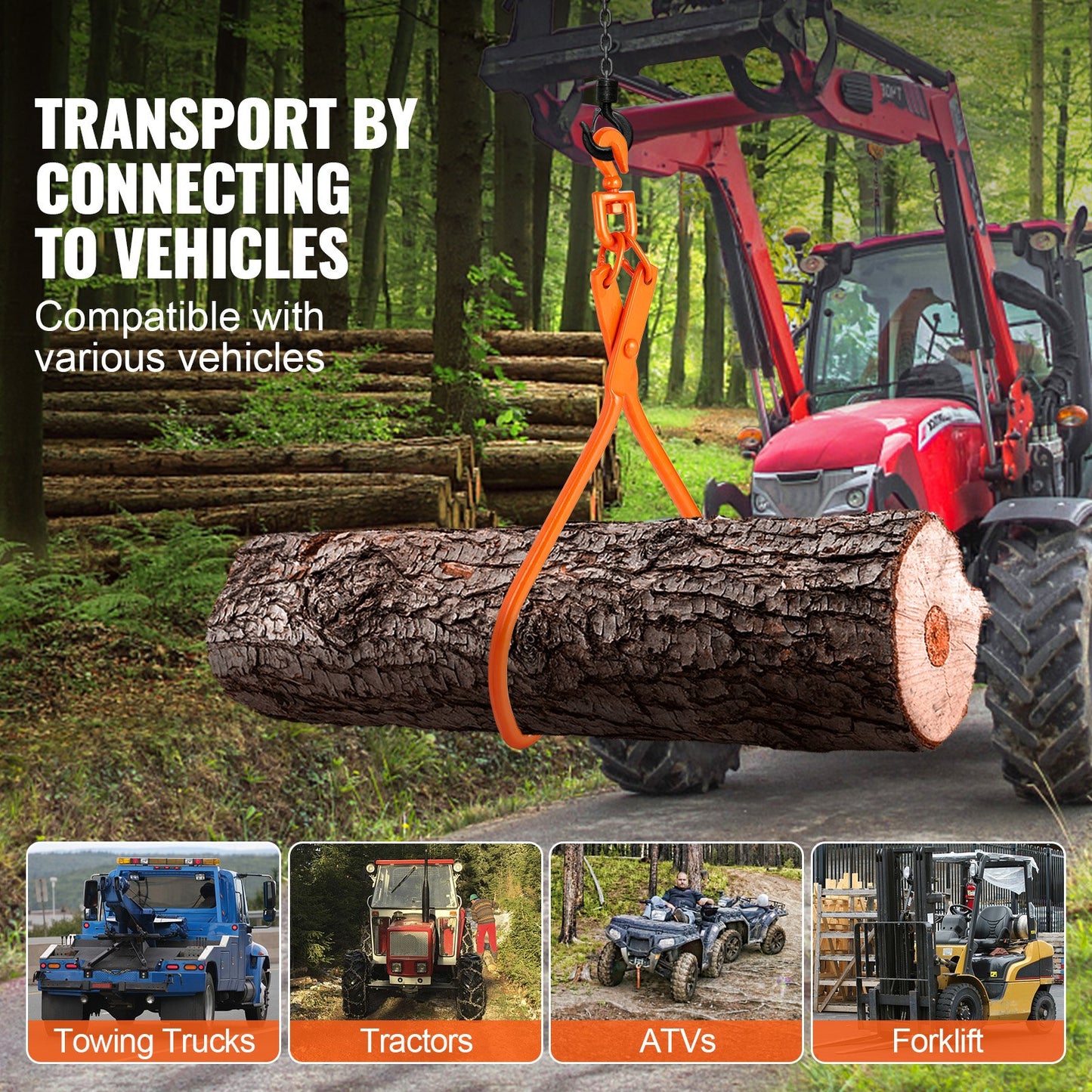 Log Skidding Tongs, 32 inch 2 Claw Log Lifting Tongs, Heavy Duty Rotating Steel Lumber Skidding Tongs, 1543 lbs/700 kg Loading Capacity, Log Lifting, Handling, Dragging & Carrying Tool