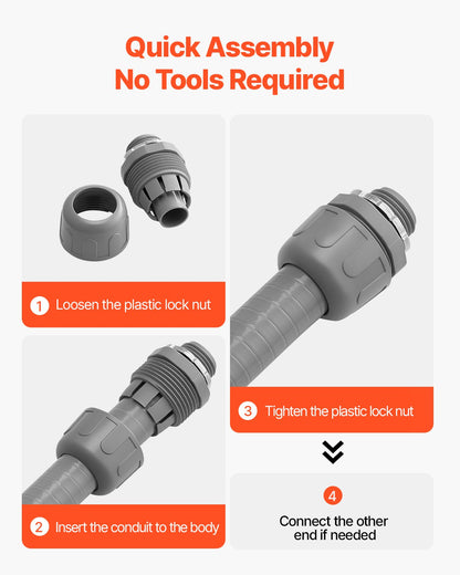 1/2 in 100 pcs Liquid Tight Connector Non-Metallic Conduit Fitting Connector