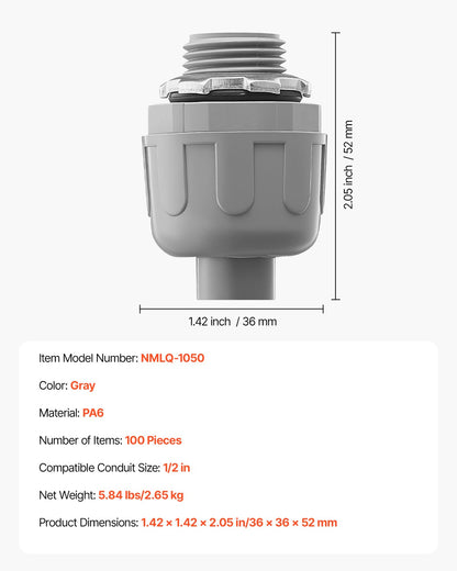 1/2 in 100 pcs Liquid Tight Connector Non-Metallic Conduit Fitting Connector