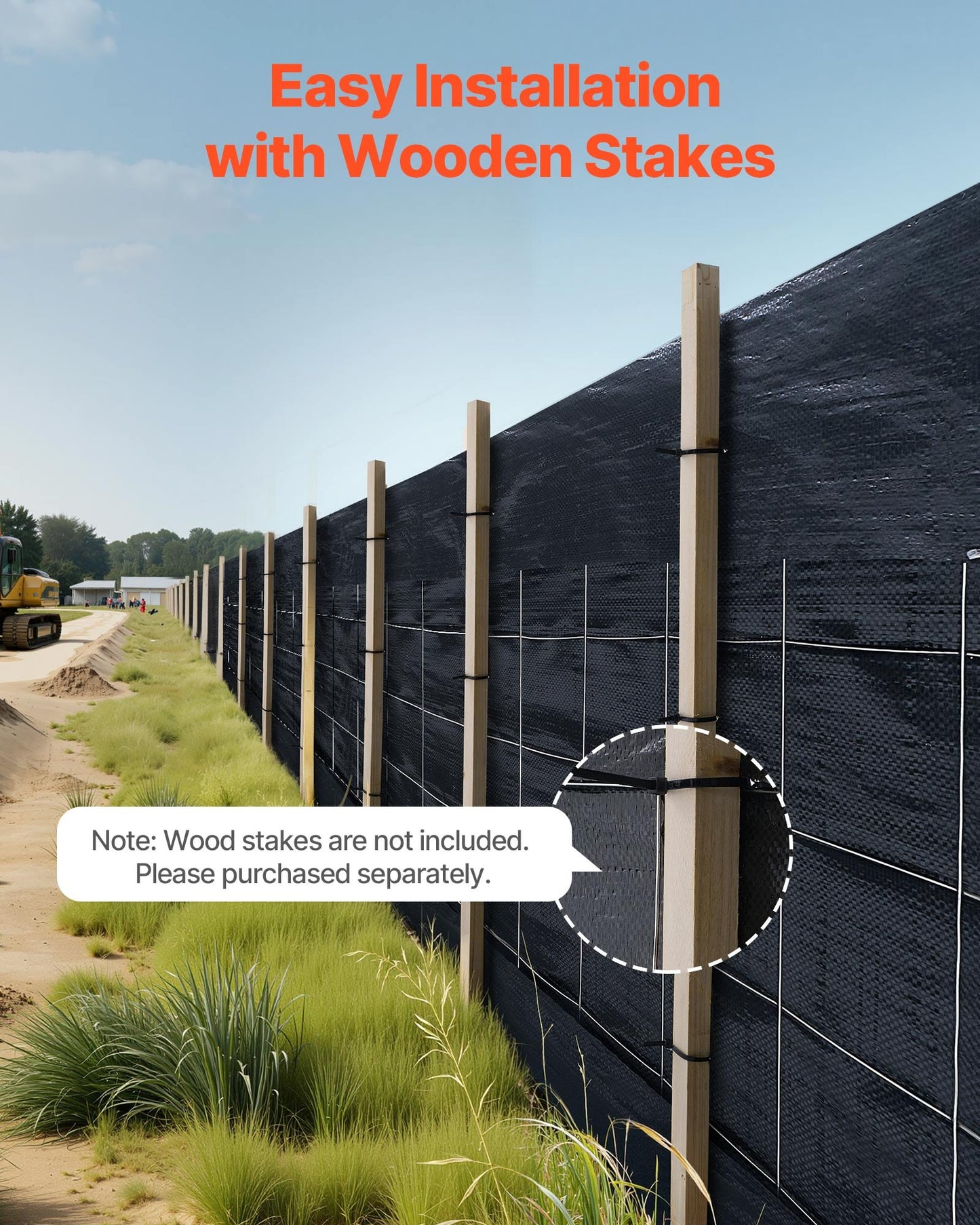 Silt Fence Fabric Roll, 2 x 100 ft Backed Wire Silt Fence, Erosion Control Fencing for Sediment Retention, Industrial Grade Temporary Tough Polypropylene Fabric for Construction Job Sites