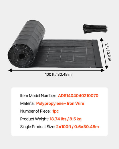 Silt Fence Fabric Roll, 2 x 100 ft Backed Wire Silt Fence, Erosion Control Fencing for Sediment Retention, Industrial Grade Temporary Tough Polypropylene Fabric for Construction Job Sites