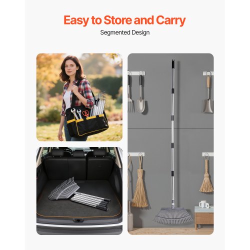 Lövkratta, 25 metallpinnar, justerbar trädgårdskratta för gräsmattor med 46,5 cm brett huvud och 92,5-185 cm långt handtag, kraftigt rostfritt stålverktyg för små löv för trädgårdsskötsel, camping, gårdsplan, gräs |  EU