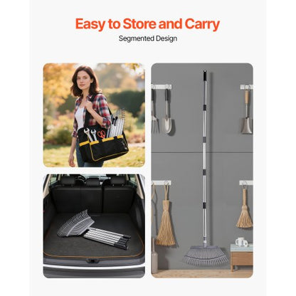 Lövkratta, 25 metallpinnar, justerbar trädgårdskratta för gräsmattor med 46,5 cm brett huvud och 92,5-185 cm långt handtag, kraftigt rostfritt stålverktyg för små löv för trädgårdsskötsel, camping, gårdsplan, gräs |  EU