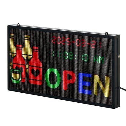 Programmable LED Sign, P5 Full Color Flexible Digital Scrolling Panel, DIY Custom Text Pattern GIF Display, Bluetooth APP Control Message Board for Store Business Advertising, Indoor 27x14 in