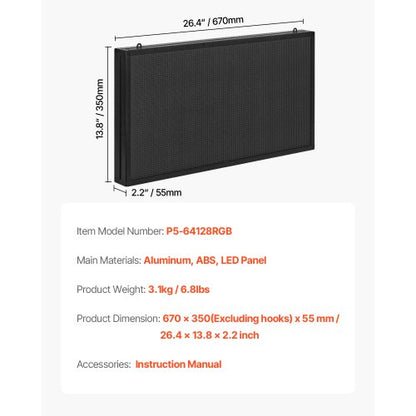 27x14 Zoll programmierbares LED-Schild, digitale Rollanzeigetafel, P5, Vollfarbe | EU