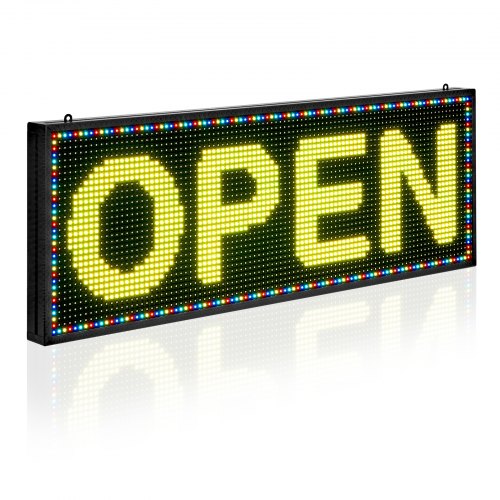 Programmable LED Sign, P10 Full Color Flexible Digital Scrolling Panel, DIY Custom Text Pattern GIF Display Board, Bluetooth APP Control Message Shop Sign for Store Business Advertising, 40x14 in