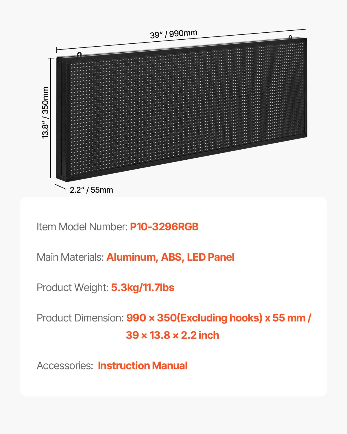 Programmable LED Sign, P10 Full Color Flexible Digital Scrolling Panel, DIY Custom Text Pattern GIF Display Board, Bluetooth APP Control Message Shop Sign for Store Business Advertising, 40x14 in