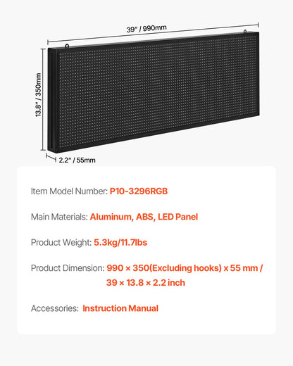 Programmable LED Sign, P10 Full Color Flexible Digital Scrolling Panel, DIY Custom Text Pattern GIF Display Board, Bluetooth APP Control Message Shop Sign for Store Business Advertising, 40x14 in