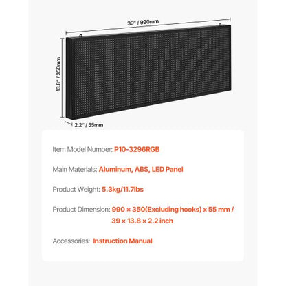 40x14 inch Programmable LED Sign Scrolling Display Board P10 Full Color | EU