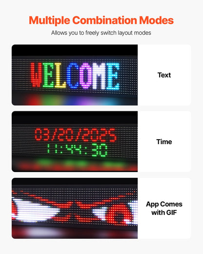 Programmable LED Sign, P10 Full Color Flexible Digital Scrolling Panel, DIY Custom Text Pattern GIF Display Board, Bluetooth APP Control Message Shop Sign for Store Business Advertising, 52x8 in