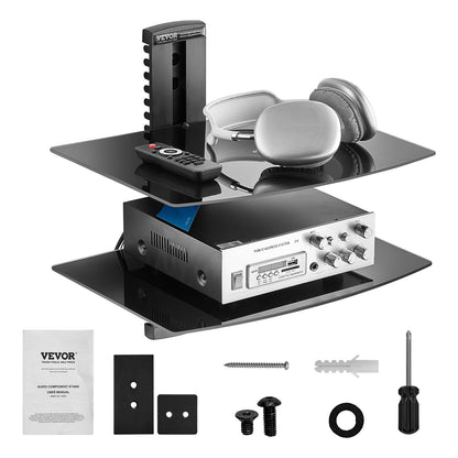 2-stufige schwebende Glasregale halten bis zu 18 Pfund TV-Wandhalterung mit Regal