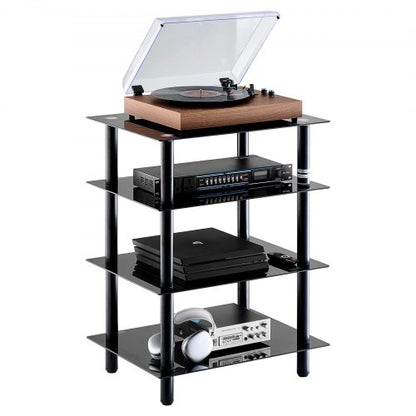 4-Tier AV Media Stand, Audio/Video Stand with Strengthened Tempered Glass Shevles for DVD/Cable Boxes/Games Consoles, Media Storage Cabinet for Gaming/Recording Room