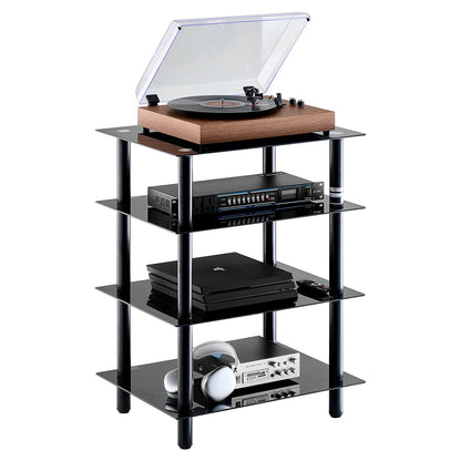 4-Tier AV Media Stand Reinforced Tempered Glass Audio/Video Stand Shelf
