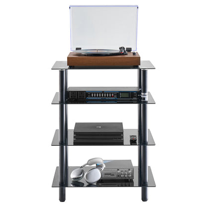 4-Tier AV Media Stand Reinforced Tempered Glass Audio/Video Stand Shelf