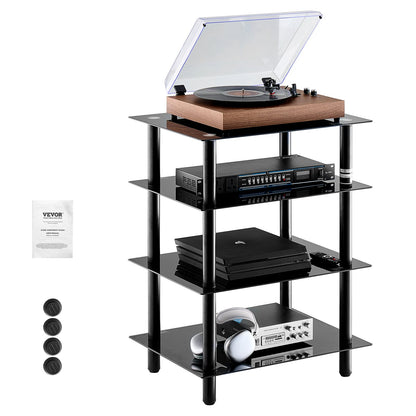 4-Tier AV Media Stand Reinforced Tempered Glass Audio/Video Stand Shelf