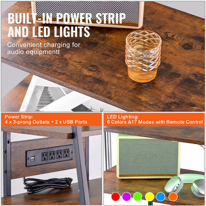 4-stufiger AV-Medienständer mit Steckdosenleisten Eck-TV-Ständer aus Holz mit LED