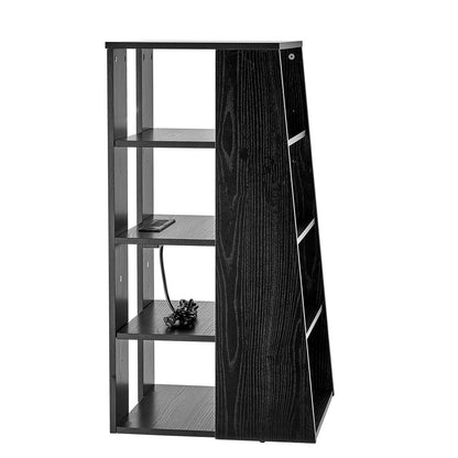 5-Tier AV Media Stand, Wooden Audio-Video Media Stand for DVD Players/Cable Boxes/Games Consoles, Height-Adjustable Media Storage Cabinet for Gaming, Recording Room, Black