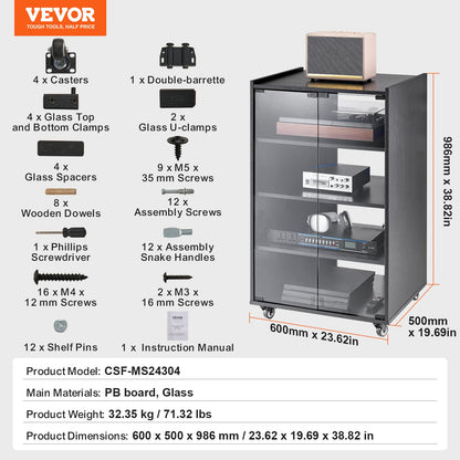 5-Tier AV Media Stand with Wheels, Wooden Audio-Video Media Stand for DVD Players/Cable Boxes/Games Consoles, Height-Adjustable Media Storage Cabinet for Gaming, Recording Room, Black
