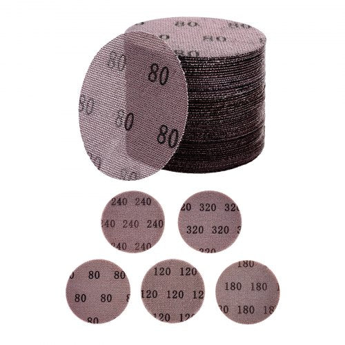 5-inch Mesh Abrasive Sanding Discs 50PCS, Grit 80/120/180/240/320 Assorted Anti-Clogging Ceramic Mesh Sandpapers, Hook-and-Loop Sanding Discs for Metal Wood Plaster, Car Body, Paint Removal