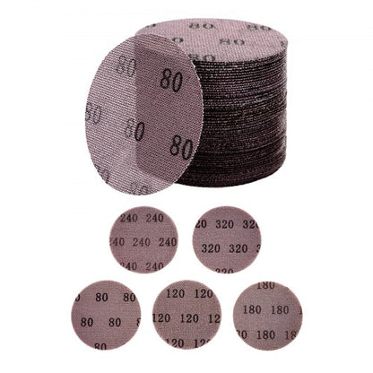 5-inch Mesh Abrasive Sanding Discs 50PCS, Grit 80/120/180/240/320 Assorted Anti-Clogging Ceramic Mesh Sandpapers, Hook-and-Loop Sanding Discs for Metal Wood Plaster, Car Body, Paint Removal