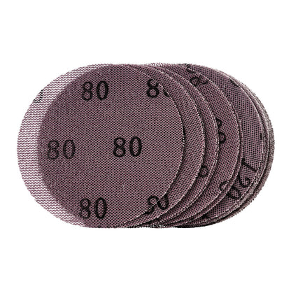 5-inch Mesh Abrasive Sanding Discs 50PCS, Grit 80/120/180/240/320 Assorted Anti-Clogging Ceramic Mesh Sandpapers, Hook-and-Loop Sanding Discs for Metal Wood Plaster, Car Body, Paint Removal