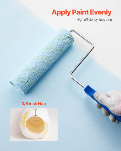 Paint Roller Covers, 12 Pack 9 Inch Shedless Roller Covers, 3/8 Inch Nap High Dense Roller Covers for Roller Frame & Paint Roller Kit, Paint Rollers for Painting Walls, House Painting Supplies