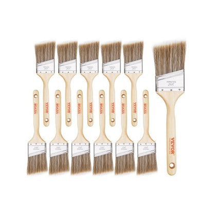 Paint Brushes, 12 Piece Angle Paint Brush, Treated Wood Handle, Paint Brush Set for All Latex and Oil Paints & Stains, Wood Stain Brushes for Cabinets, Walls, Fences, Interior & Exterior Use