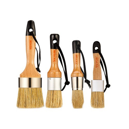 Chalk Wax Paint Brush, 4 Piece Wax Paint Brush, Chalk Paint Brushes for Furniture, Acrylic Paint,Milk Paint,Home Decor, Natural Bristle Round Oval Chalk Paint Brush for All Painting and Waxing