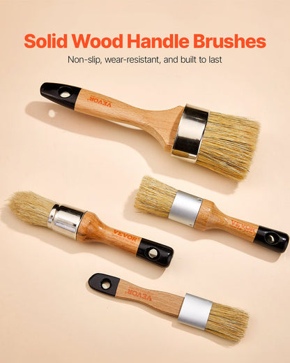 Chalk Wax Paint Brush, 4 Piece Wax Paint Brush, Chalk Paint Brushes for Furniture, Acrylic Paint,Milk Paint,Home Decor, Natural Bristle Round Oval Chalk Paint Brush for All Painting and Waxing