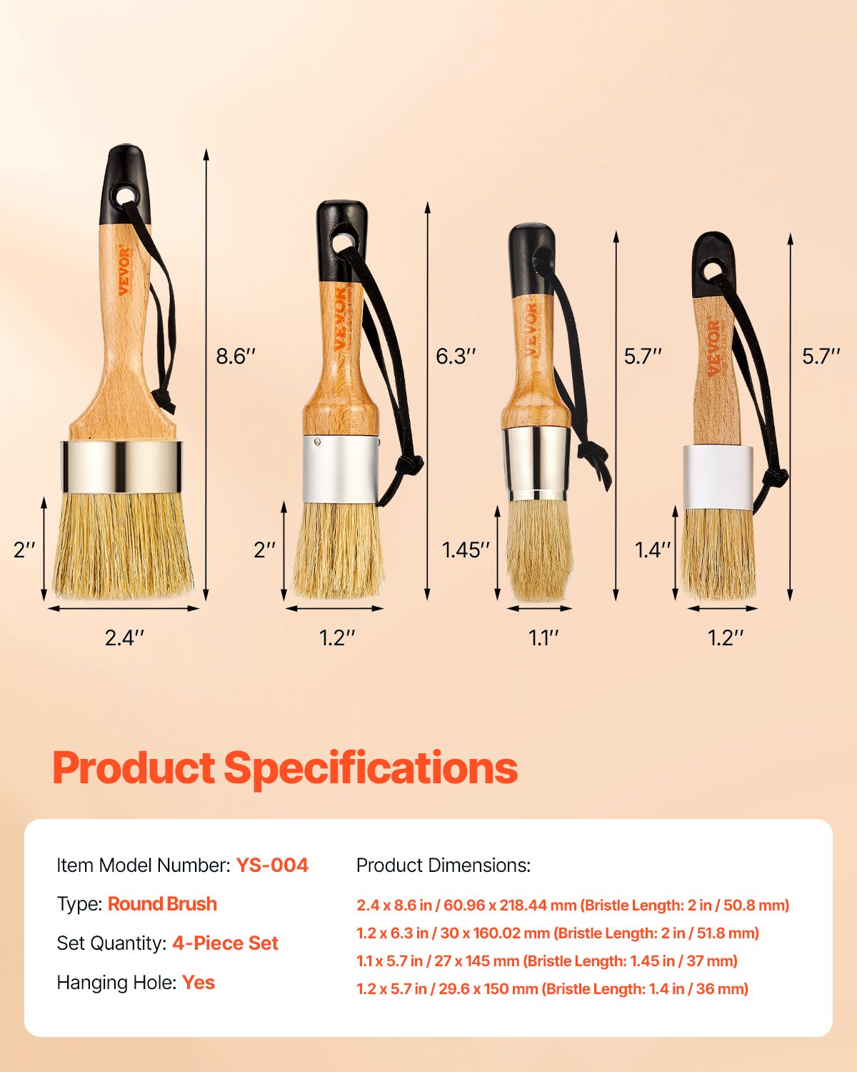 Chalk Wax Paint Brush, 4 Piece Wax Paint Brush, Chalk Paint Brushes for Furniture, Acrylic Paint,Milk Paint,Home Decor, Natural Bristle Round Oval Chalk Paint Brush for All Painting and Waxing
