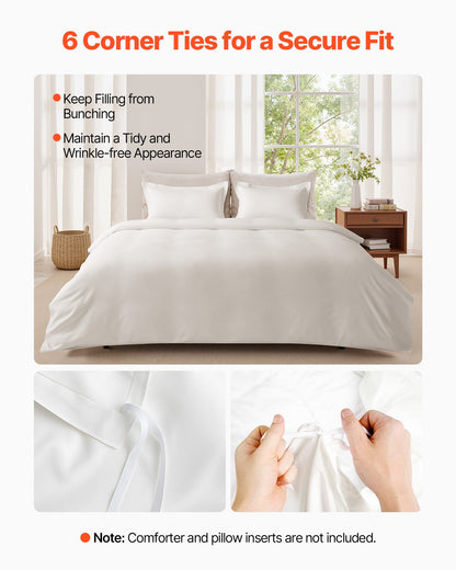 King Duvet Cover Set, 100% Cotton, 3 Pieces Bedding Set King Size with 1 Duvet Cover 104 x 90 in and 2 Pillow Shams 20 x 36 in, Soft Breathable, Double Zipper Closure, for Home Bedding, White