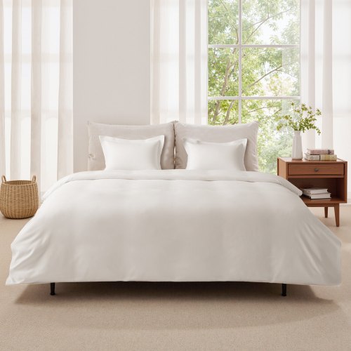 Queen Duvet Cover Set, 100% Cotton, 3 Pieces Bedding Set Queen Size with 1 Duvet Cover 90 x 90 in and 2 Pillow Shams 20 x 26 in, Soft Breathable, Double Zipper Closure, for Home Bedding, White