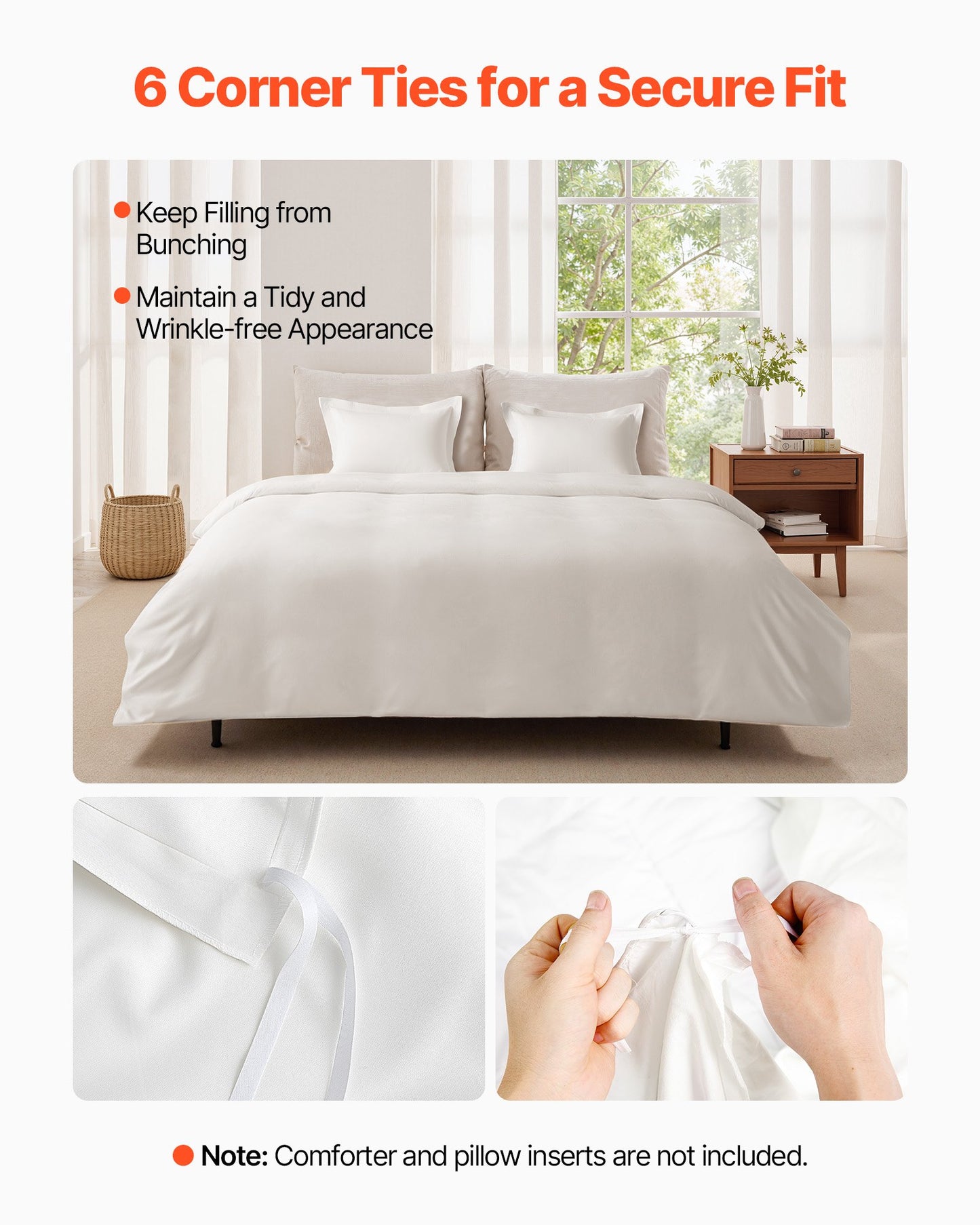 Queen Duvet Cover Set, 100% Cotton, 3 Pieces Bedding Set Queen Size with 1 Duvet Cover 90 x 90 in and 2 Pillow Shams 20 x 26 in, Soft Breathable, Double Zipper Closure, for Home Bedding, White