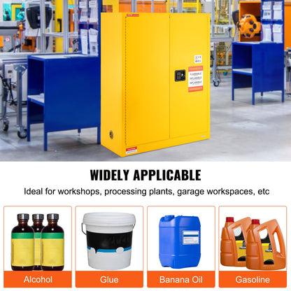 Flammable Safety Cabinet, 30 Gal, Cold Rolled Steel Flammable Liquid Storage Cabinet, 43.1x18.1x50.1 in Explosion Proof with 1 Adjustable Shelf 2 Manual Closing Doors for Industrial Use, Yellow