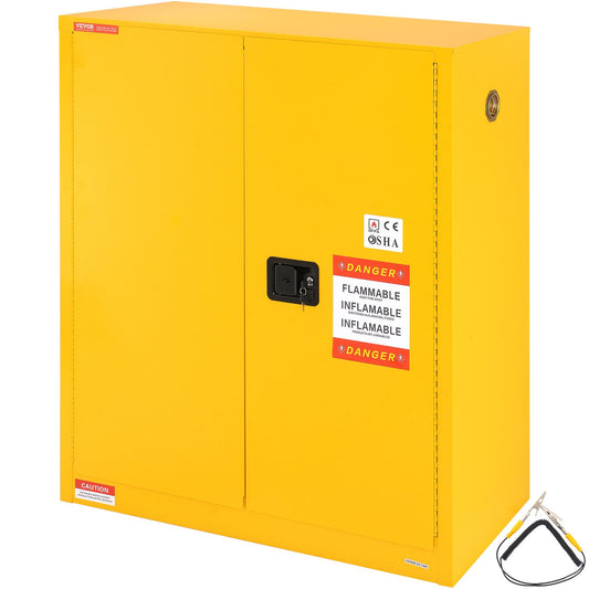 Flammable Safety Cabinet, 30 Gal, Cold Rolled Steel Flammable Liquid Storage Cabinet, 43.1x18.1x50.1 in Explosion Proof with 1 Adjustable Shelf 2 Manual Closing Doors for Industrial Use, Yellow