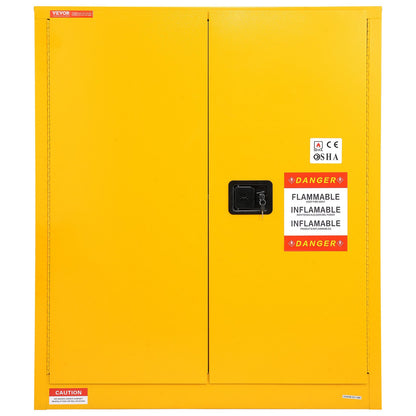 Flammable Safety Cabinet, 30 Gal, Cold Rolled Steel Flammable Liquid Storage Cabinet, 43.1x18.1x50.1 in Explosion Proof with 1 Adjustable Shelf 2 Manual Closing Doors for Industrial Use, Yellow