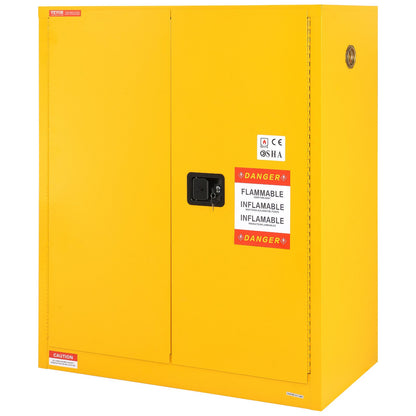Flammable Safety Cabinet, 30 Gal, Cold Rolled Steel Flammable Liquid Storage Cabinet, 43.1x18.1x50.1 in Explosion Proof with 1 Adjustable Shelf 2 Manual Closing Doors for Industrial Use, Yellow
