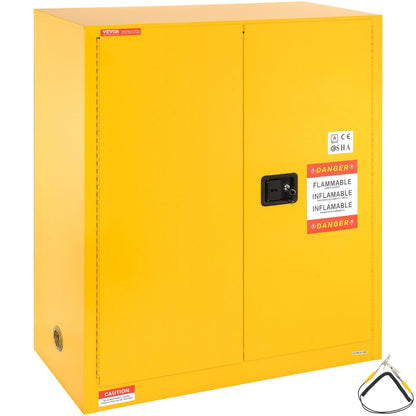 Flammable Safety Cabinet, 30 Gal, Cold Rolled Steel Flammable Liquid Storage Cabinet, 43.1x18.1x50.1 in Explosion Proof with 1 Adjustable Shelf 2 Manual Closing Doors for Industrial Use, Yellow