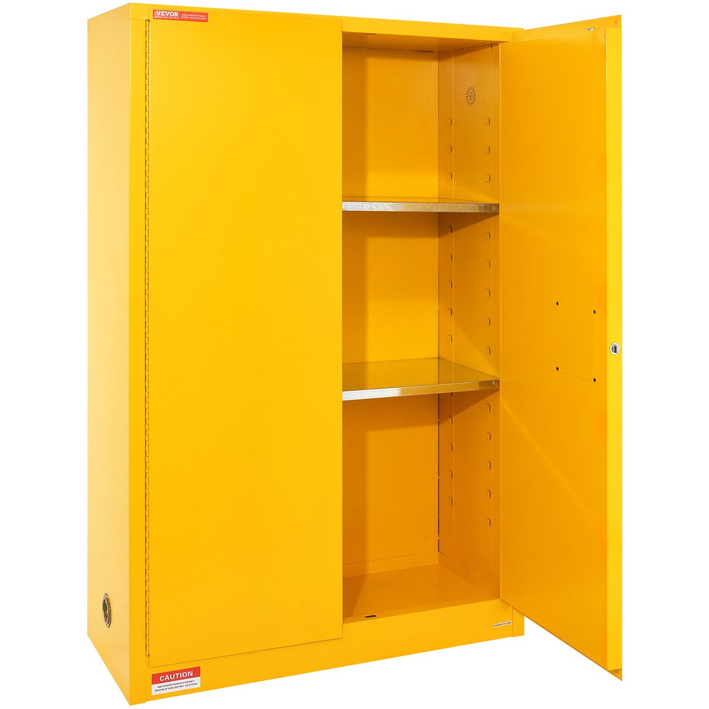 Brandfarligt säkerhetsskåp, 45 gal, kallvalsat stål brandfarlig vätskeförvaringsskåp, 42,9 x 18,1 x 65,2 i explosionssäker med 2 justerbara hyllor 2 manuella dörrar för industriellt bruk, gul