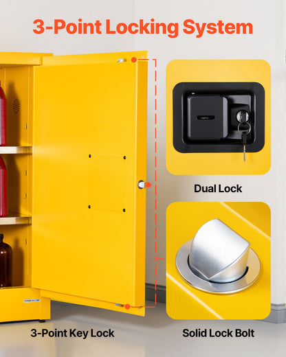 Flammable Cabinet, 23.2 x 18.1 x 35.4 Inch, 13 Gallon Flammable Storage Cabinet with Adjustable Shelf, Cold-Rolled and Galvanized Steel Fire Cabinets, for Commercial Industrial Home Use, Yellow